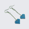 Pendientes de Corazón Retro en color Azul Glitter con Cadena.