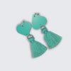 Pendientes de Corazón con Pompón en color Verde Agua Fabricados en 3D y algodón.