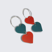 Pendientes Doble Corazón en Colores Rojo - Verde Musgo Fabricados en 3D.
